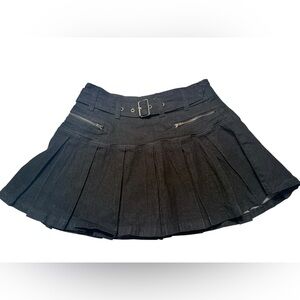 Generation K Black Denim Pleated Mini Skirt with Belt